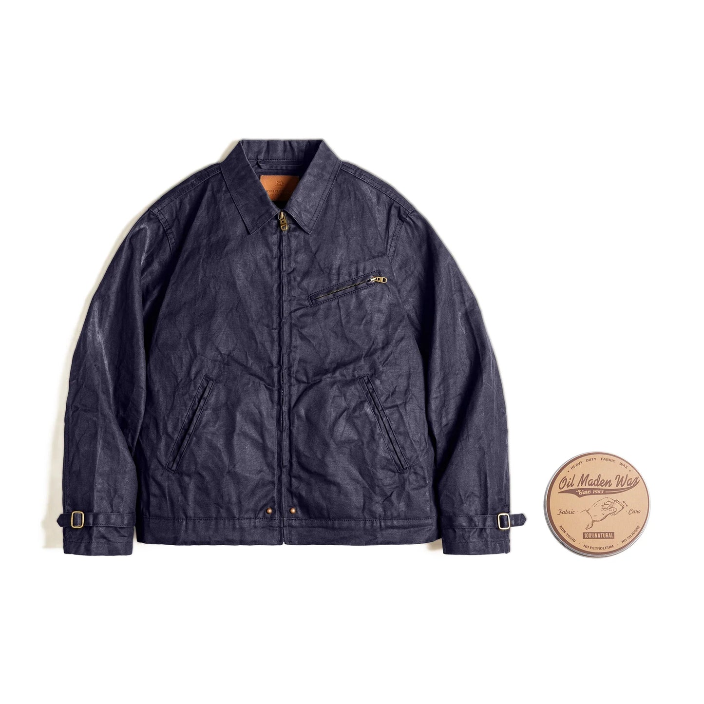 Men's Vintage IV Oil Waxed Canvas Jacket Lapel Zipper Short Outerwear Classic Slim Fit for Men's Spring and Fall Jacket