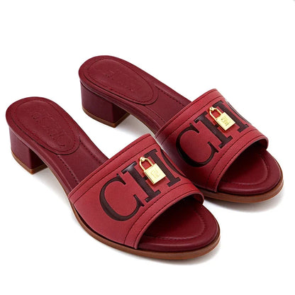 Fashion Monogram Print Elegant Design Women's Low Heeled Slippers Solid Color High Quality Metal Lock Simple Single Shoes