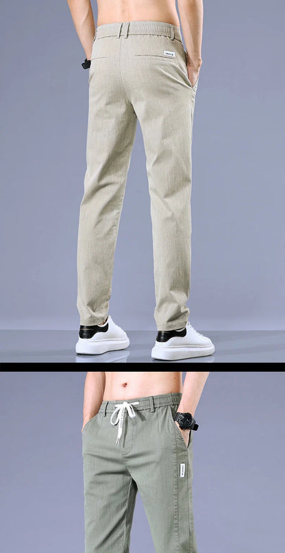 Size 28-38 Thin Casual Pants Mens Slim Simple Cotton Stretch Spring Summer Trousers Elastic Waist Drawstring Jogging Sweatpants