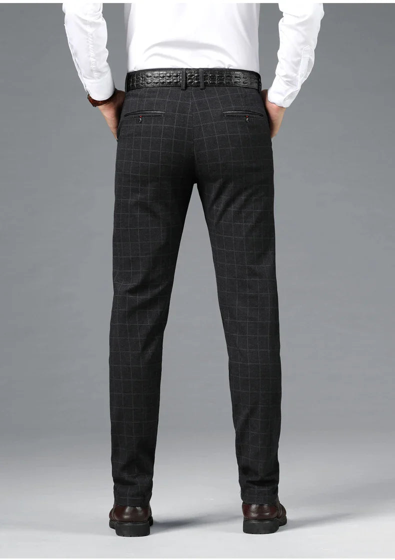 Spring Summer Business Men's Casual Pants Fashion Grid Design Versatile Comfortable Slim Straight Legs Elastic Male Trousers