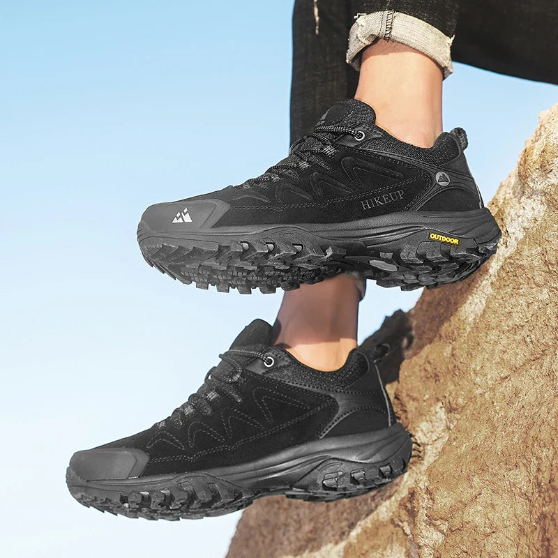 Sapatos Masculinos de Couro HIKEUP para Homens Tênis Casuais Moda Impermeável Inverno Luxo Grife Botas de Trabalho Masculinas Tênis Antiderrapantes