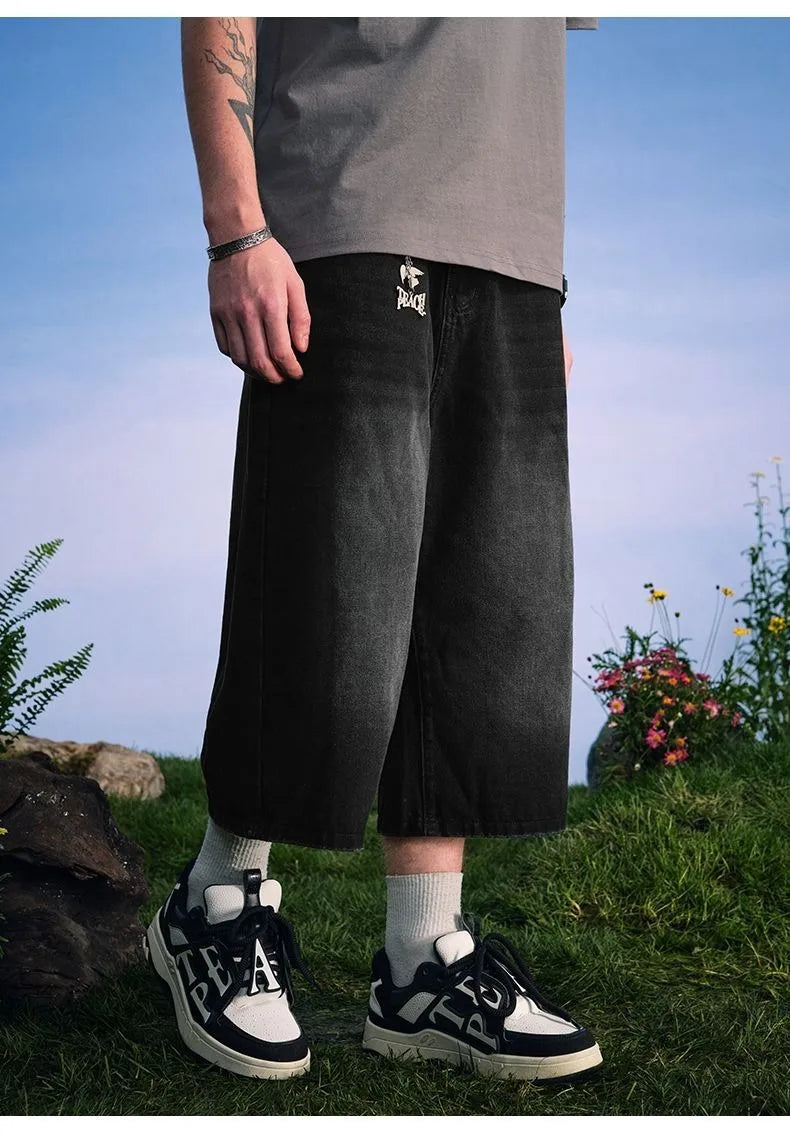 Men's 2026 Summer American High Street Retro Gradient Washed Denim Shorts Lazy Youth Trendy Ins New Versatile Casual Capri Pants