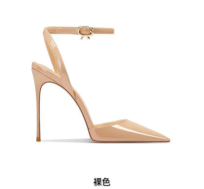 Black patent leather high-end, versatile and comfortable high heels, 2026 autumn new style pointed thin heel sandals for women