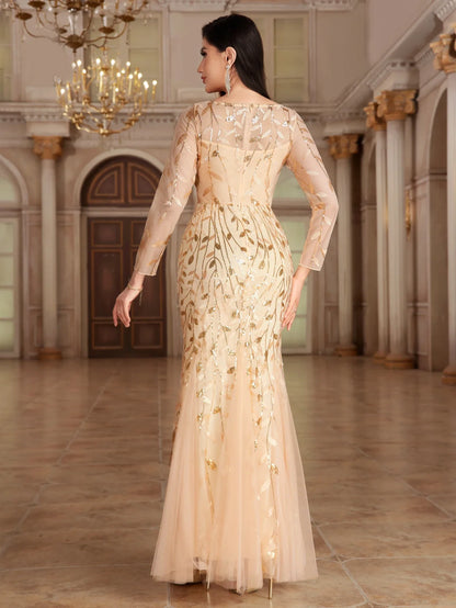 2024 Plus Size Evening Dresses Mermaid O Neck Full Sleeve Lace Appliques  vestidos elegantes  party dress  long