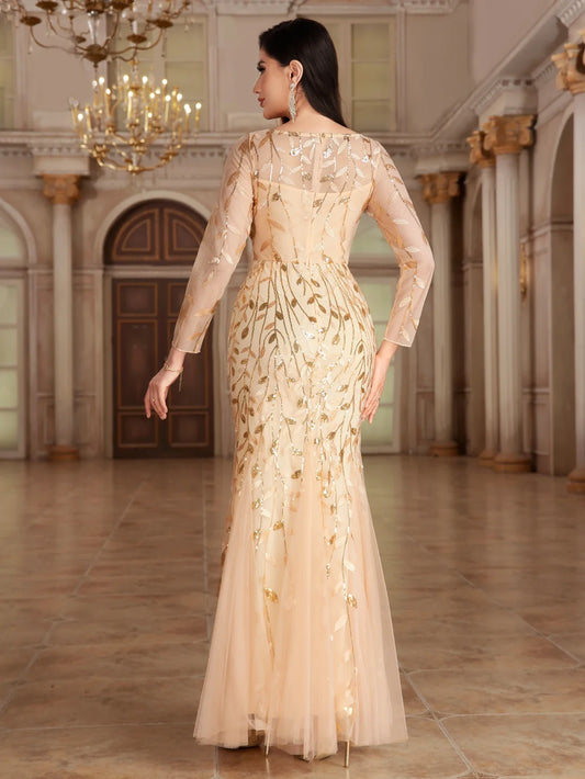 2024 Plus Size Evening Dresses Mermaid O Neck Full Sleeve Lace Appliques  vestidos elegantes  party dress  long