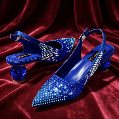 New Itlian Design Blue Color Rhinestone High Heel Shoe And Bag Fashion Style Pointed-Toe Shoes For COMFORT INCLUDED Women Shoes