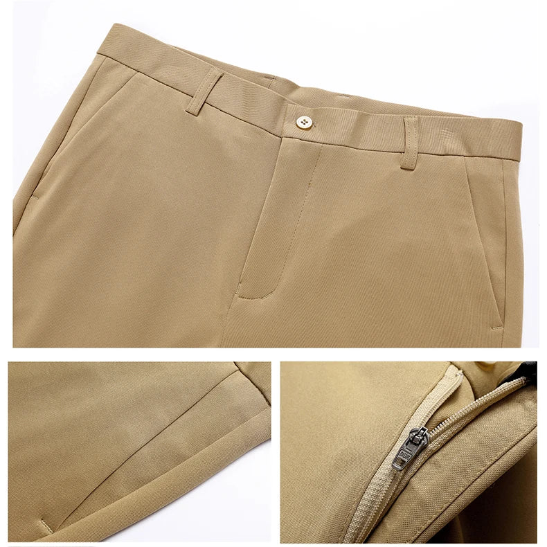 Mens Summer Spring Business Casual Pants Lightweight Dress Pants Formal Suit Pants Man Classic Khaki Grey Straight Trousers