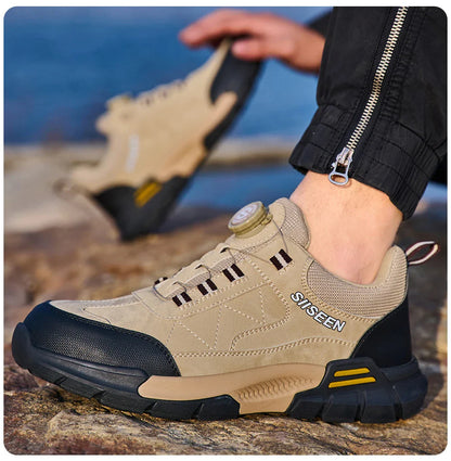 Men's Steel-Toed Safety Shoes With Anti-Crush, Anti-Puncture And Anti-Slip Soles, Fashionable Button Industrial Work Shoes