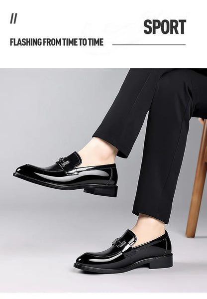 Men's Leather Shoes Genuine Leather High-end Brand One-pedal Formal Business 2025 New Shoes Glossy Doudou  Wedding  Dress Shoes