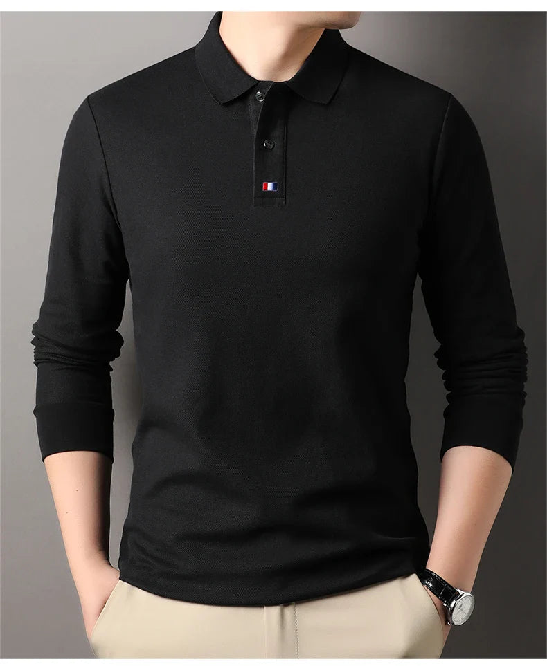 High end brand men's polo shirt long sleeved luxury fashion embroidered craft top 100% cotton 2024 Spring and Autumn new T-shirt
