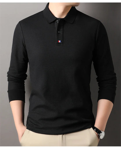High end brand men's polo shirt long sleeved luxury fashion embroidered craft top 100% cotton 2024 Spring and Autumn new T-shirt