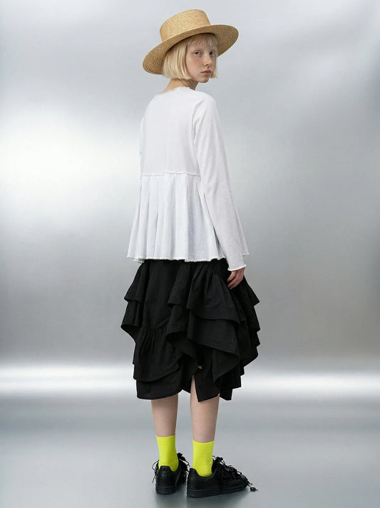 2026 Spring Forest High Waist Irregular Ruffle Edge Medium Long Dress Black Half Skirt Female 265401