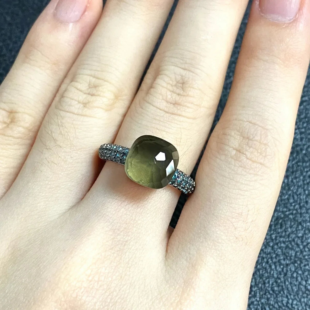 10.6mm Elegant Blue Topaz Zircon Ring Dual Tone Black Gun & Rose Gold 30 Colors Candy Crystal Jewelry Gift for Women