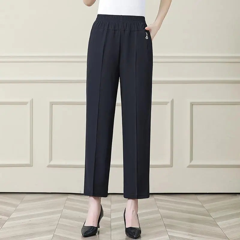 Summer New Ice Silk Casual Trousers Thin Sports Loose Trend Straight Quick-drying Mom Trousers