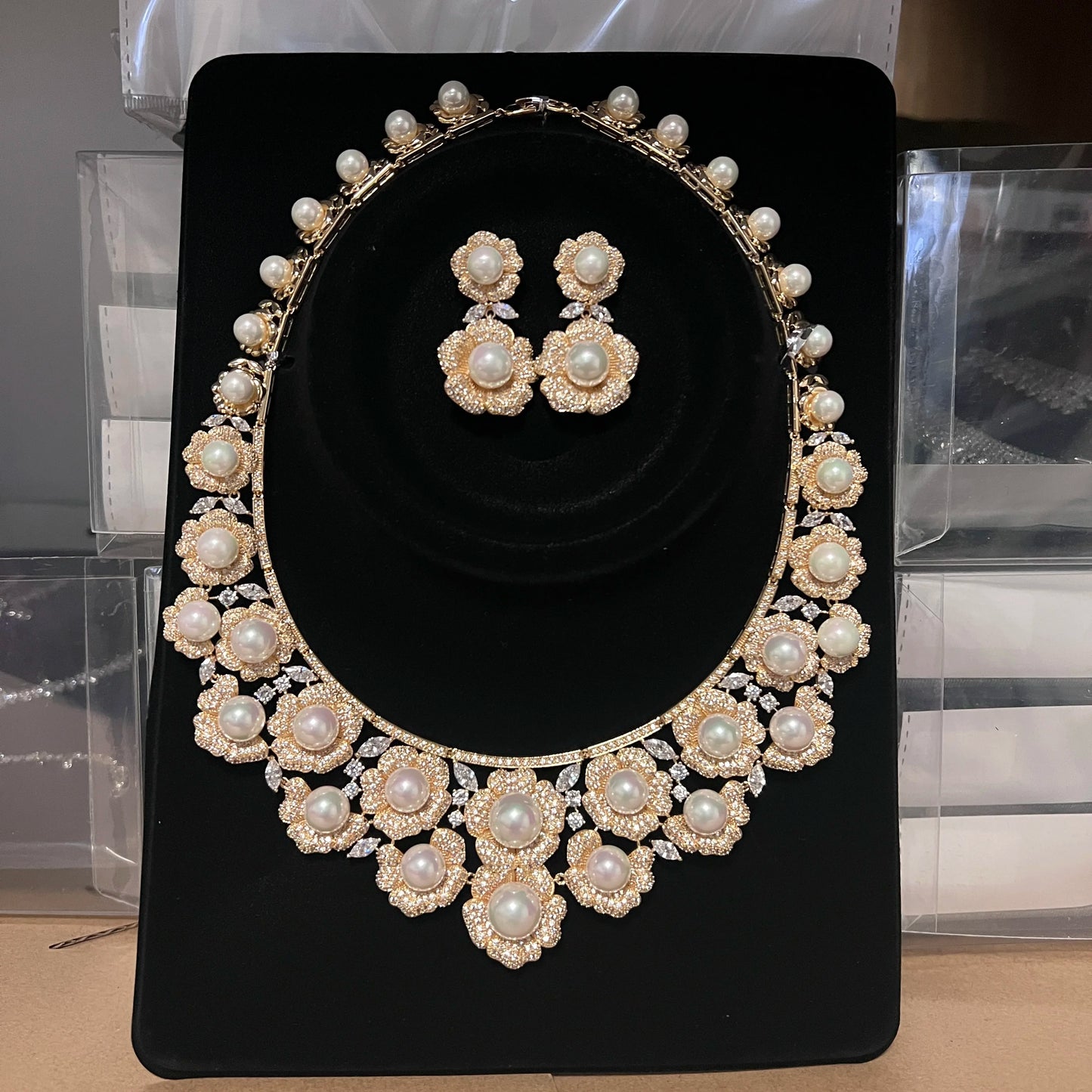 High Quality Zircon Pearls Jewelry sets Luxury Designer Flower Necklace Women Sparkling Dubai Bridal Party Costume Accessories
