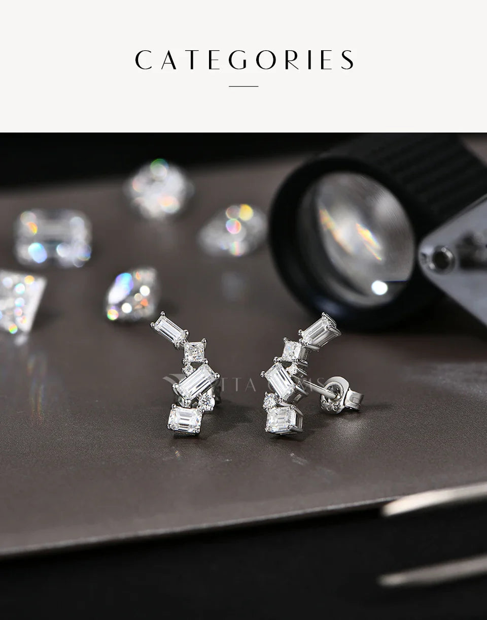 Shiny Synthetic Moissanite Earrings for Women S925 Sterling Silver Geometric Earring Elegant Engagement Wedding Jewelry