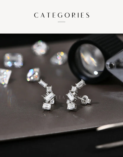 Shiny Synthetic Moissanite Earrings for Women S925 Sterling Silver Geometric Earring Elegant Engagement Wedding Jewelry
