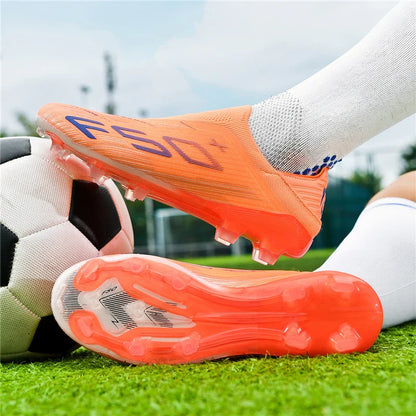 Without-lace F50+ Mens Soccer Shoes Boys Training Non-Slip Turf Soccer Cleats TF/FG Football Sneakers Chuteira Campo 35-45