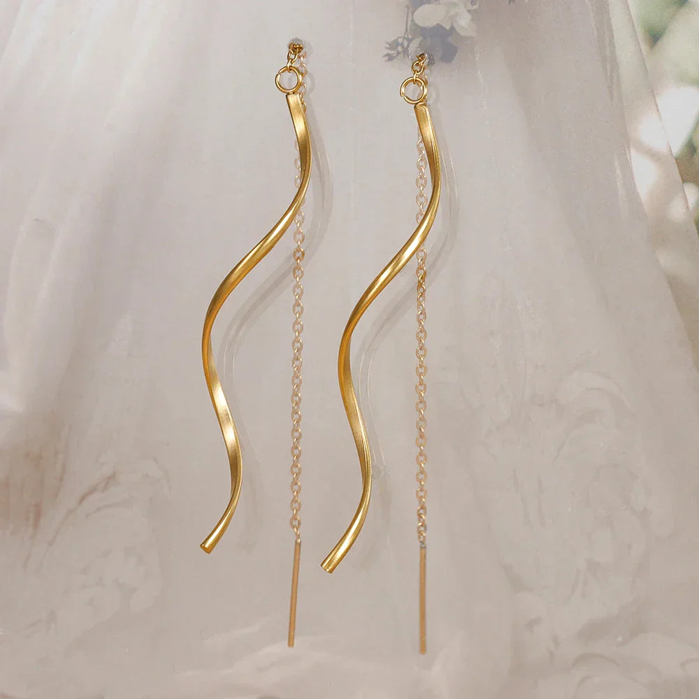 Accessories for Women Long Tassel Threader Earrings for Women Wave Shaped Simple Long Chain Earring Wedding Party Jewelry Gift