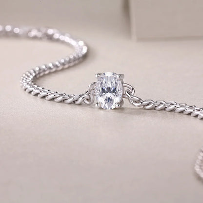 1CT Oval Cut D Color Moissanite Diamond Bracelet for Women 925 Silver Plated 18k Adjustable 16-21cm Cuban Link Bracelets
