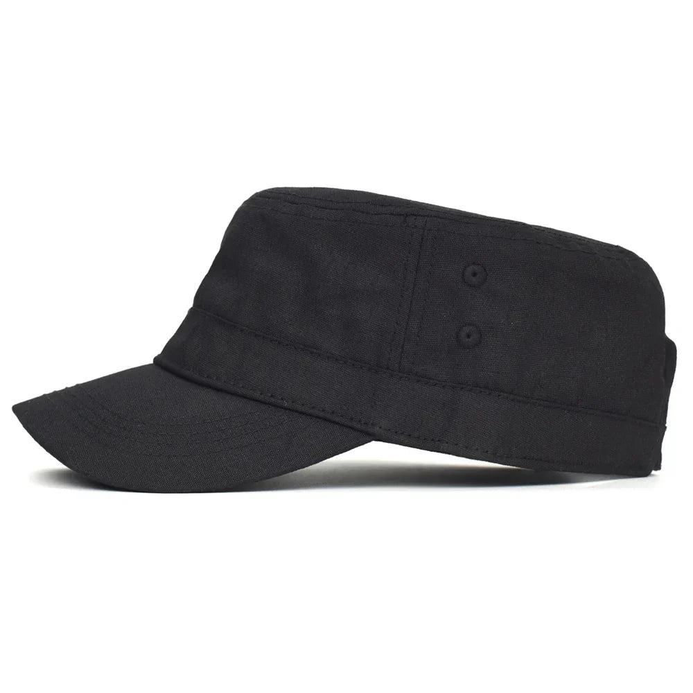 Waxed Canvas Cotton Military Caps Men Waterproof Cadet Army Cap Unique Design Vintage Flat Top Hat