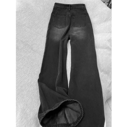 Jeans For Woman Y2k Clothes Black Gray Korean Loose Straight Denim Pants High Waist Wide Leg Trousers Autumn Vintage Style
