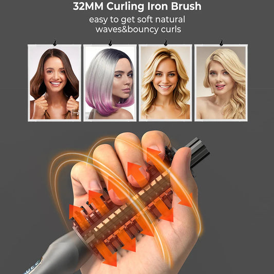3-In-1 Hair Curler Straightener Anti-Scald Curling Iron Brush Ceramic Ionic Hair Heated Round Brush Electric Curling Wand