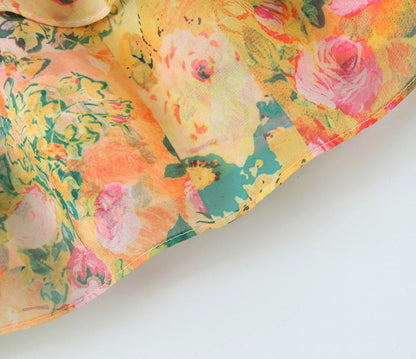 Flower Print Spaghetti Strap Mini Dress Women Backless Skater Lacing up Sling Robe Holiday