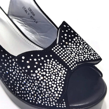 Silver Fashion Square Heels with Platform African Women Shoes and Bag Set Full Crystal Pumps for Wedding Party