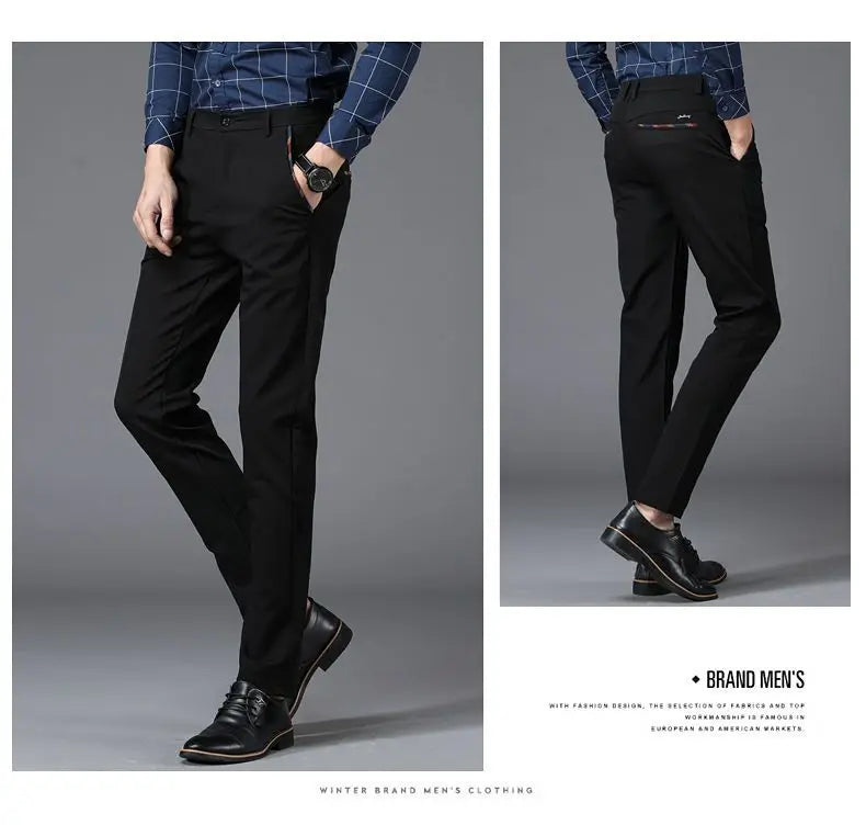 Fashion Men's Dress Pants Black Straight Business Casual Trousers Stretch Non-Ironing Slim Fit Formal Wear Suit Pants for Man