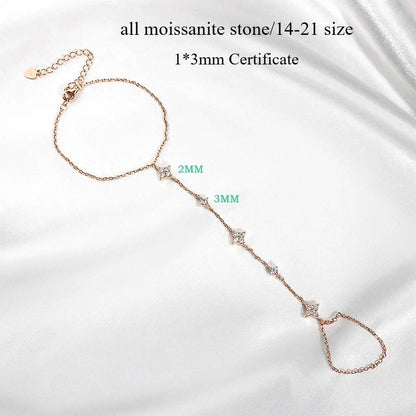 14K Plated Certified Moissanite Bracelets for Women Girls 14-21cm Adjustable Chain Lab Diamond 100% Real Pure Silver 925
