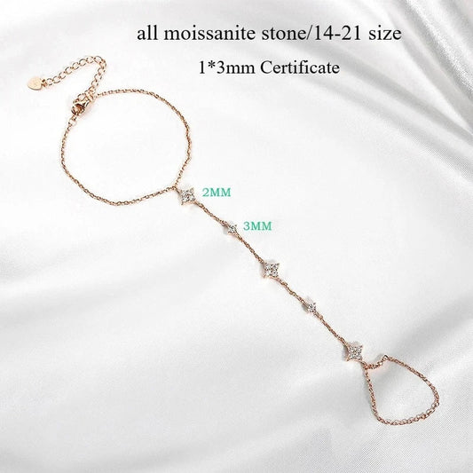 14K Plated Certified Moissanite Bracelets for Women Girls 14-21cm Adjustable Chain Lab Diamond 100% Real Pure Silver 925