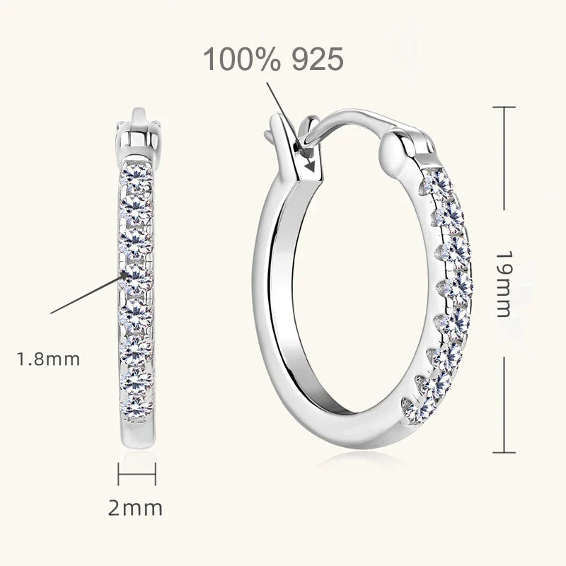 D Color Full Moissanite Hoop Earrings for Women Sparkling Wedding Bride Jewelry 100% 925 Sterling Silver Wholesale