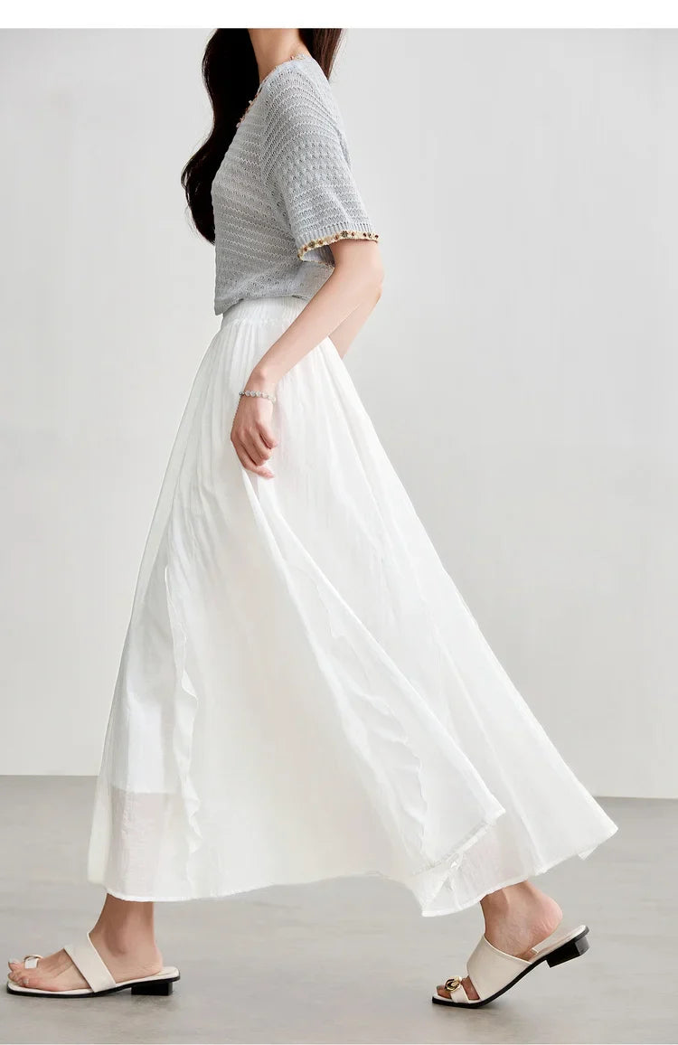 Women Summer Skirts 2026 High Waist Sweet Pleated A Line Ankle-Length Skirt Ladies Elegant Casual Clothes W52QA2169