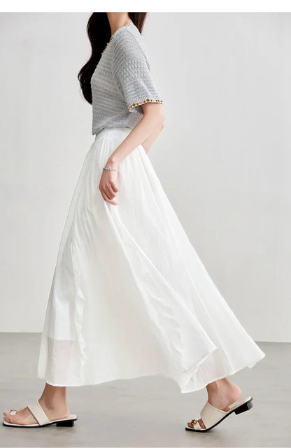 Women Summer Skirts 2026 High Waist Sweet Pleated A Line Ankle-Length Skirt Ladies Elegant Casual Clothes W52QA2169