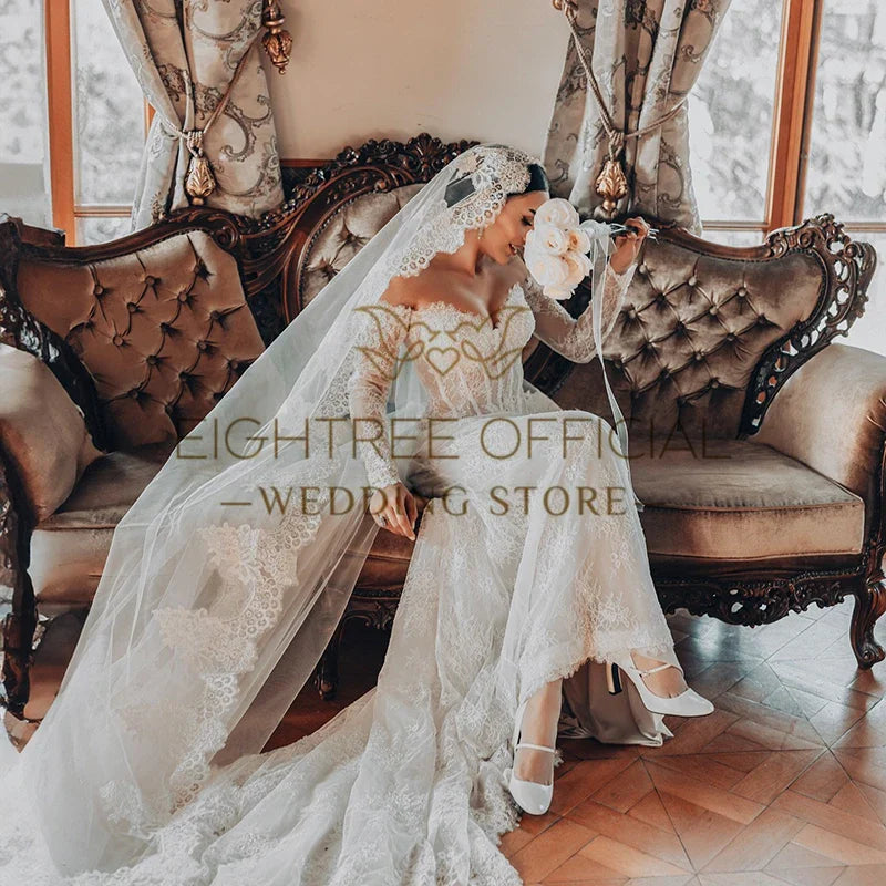 2025 Mermaid Wedding Dresses Boho Sweetheart Long Sleeves Bridal Dress Without Veil Wedding Ball Prom Gowns Customized