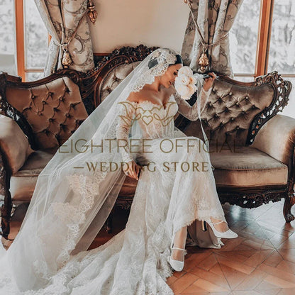 2025 Mermaid Wedding Dresses Boho Sweetheart Long Sleeves Bridal Dress Without Veil Wedding Ball Prom Gowns Customized