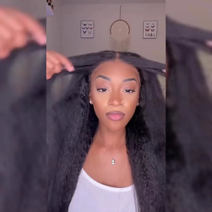 250% Density Human Hair Wig Kinky Straight Yaki Texture Pre Plucked 13x4 and 5x5 Glueless HD Lace Front Designed for Black Women