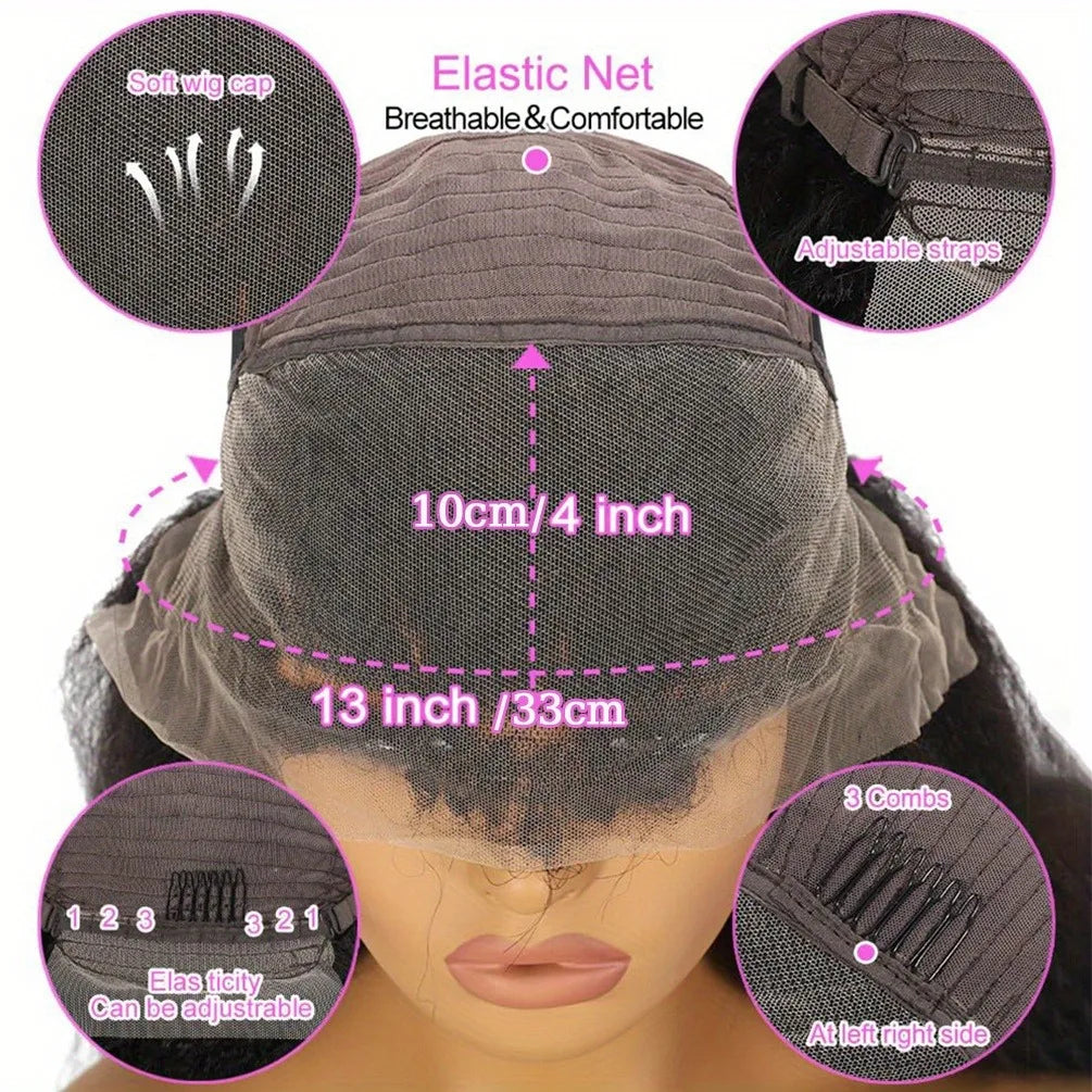 250% Density Human Hair Wig Kinky Straight Yaki Texture Pre Plucked 13x4 and 5x5 Glueless HD Lace Front Designed for Black Women