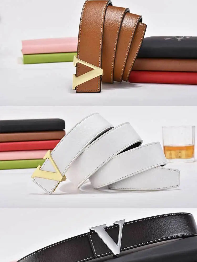 2024 New Temperament Business Men's Belt Letter Metal Button Head Versatile Decorative Jeans Dress Business Men's Belt