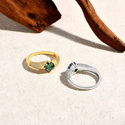 Round Cut 1CT Yellowish-Green Moissanite Rings Original Color S925 Sterling Silver Wedding Ring for Women Fine Jewelry