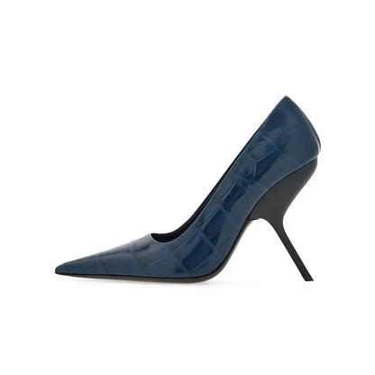 Brand Fashion Show Silvery 9cm High Heel Spring Autumn New Irregular Heels Black Red Pointed Sexy Women's Single Shoes Size 43