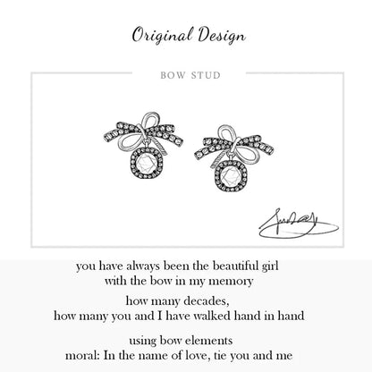 Ribbon Bowknot Tie Moissanite Stud Earrings 925 Sterling Silver 1CT Square Lab Diamond Fine Jewelry For Women Girl Birthday Gift
