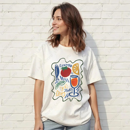 Vintage Italian Tomato Cotton Graphic Tshirt Summer Shirt Women Top Italy Vacation Aesthetic Tomato Girl Market Style