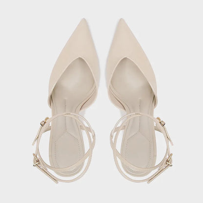 Elegant Pointed Toe Ankle Strap Brand Pumps Women High Quality Patent Leather Buckle Thin Heel Slide Sandals Banquet Dress Shoes