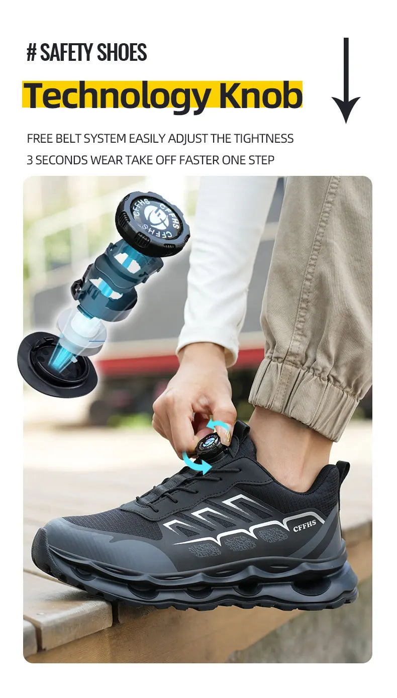 Fashion Steel Toe shoes Work Sneakers Safety Shoes Men Rotating button Protection Shoes Puncture-Proof Indestructible shoes