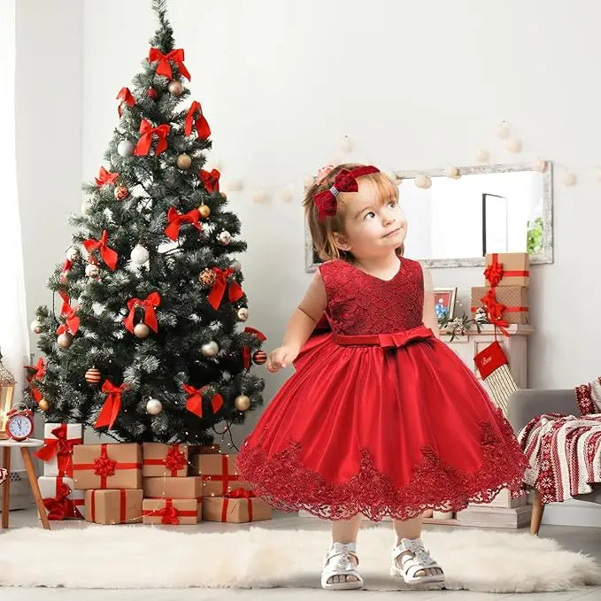 Girls White Baptism Dress Bridesmaid Dresses For Wedding Prom Gown Big Bow Girls Elegant Dresses Red Puffy Christmas Dress