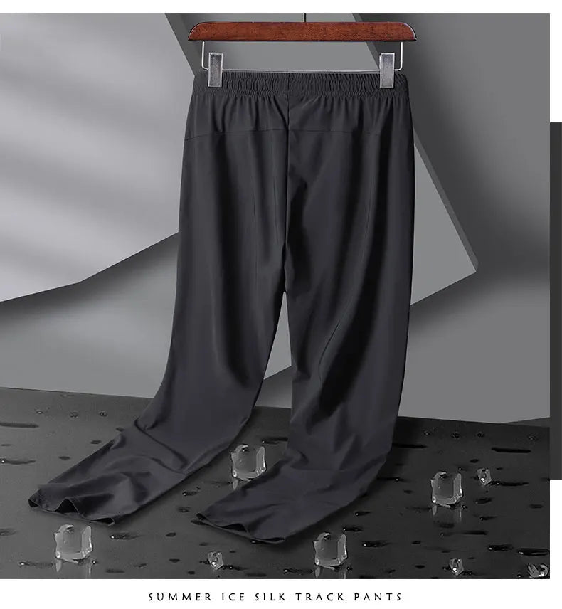 Breathable Elastic Men Running Sport Pants Ice Silk Jogging Thin Sweatpants Casual Outdoor Training Gym Fitness Trousers 8XL