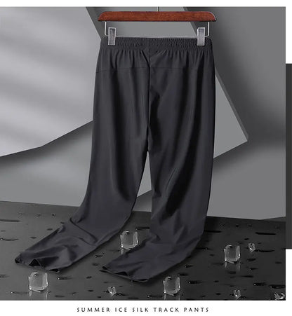 Breathable Elastic Men Running Sport Pants Ice Silk Jogging Thin Sweatpants Casual Outdoor Training Gym Fitness Trousers 8XL