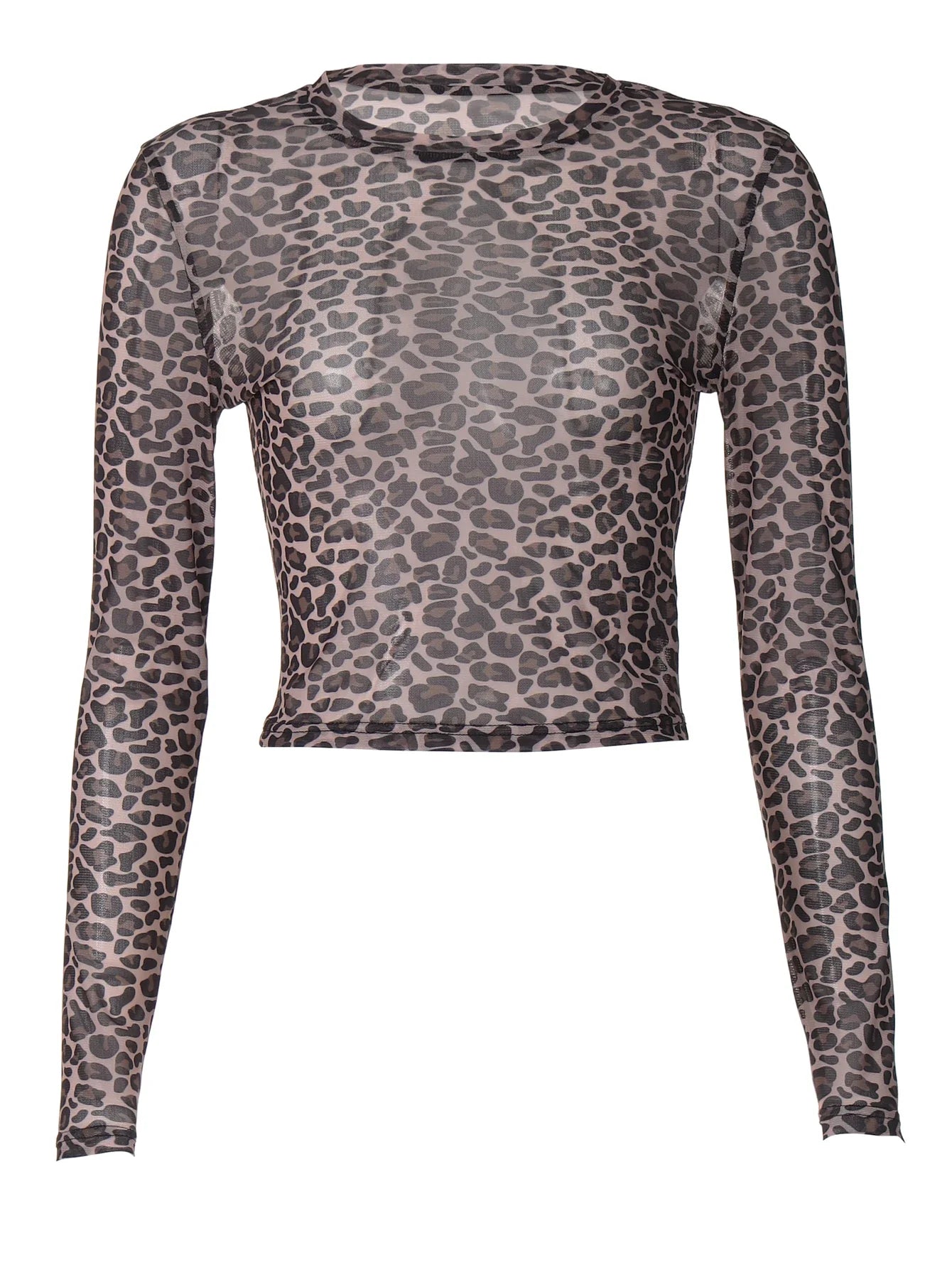 Sexy Long Sleeves Tops Mesh T Shirt Leopard Printed Bodycon Women Clothes Lady Party Club Streetwear Casual Nightout Y2K